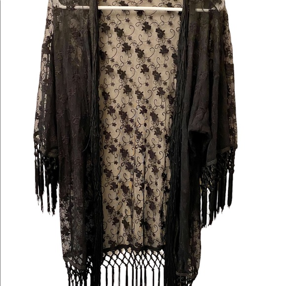 Monteau black lace & fringe cover up - Picture 6 of 6